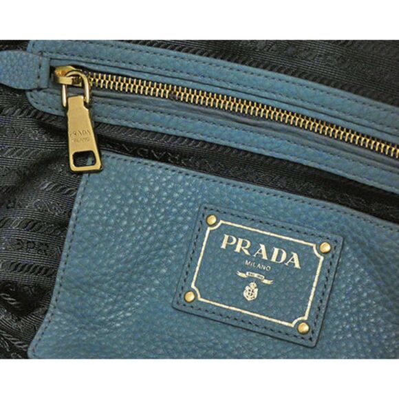 Prada Vit.daino Mini Boston Bag Leather Blue - Picture 11 of 11